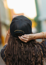 Load image into Gallery viewer, Black Flatbill Trucker Hat