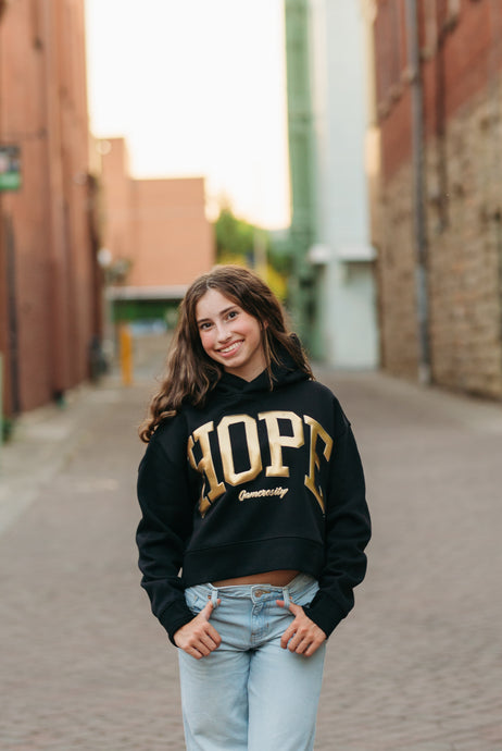 Gold HOPE Ladies BLACK Crop Hoodie