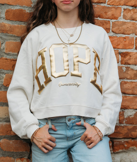 Gold HOPE Ladies WHITE Sponge Fleece Crop Crewneck