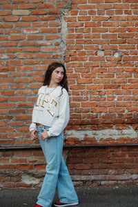 Gold HOPE Ladies WHITE Sponge Fleece Crop Crewneck