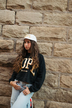 Load image into Gallery viewer, Gold HOPE Ladies BLACK Sponge Fleece Crop Crewneck