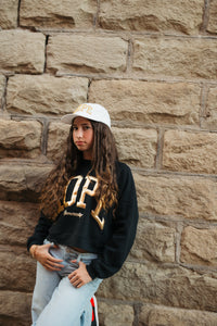 Gold HOPE Ladies BLACK Sponge Fleece Crop Crewneck